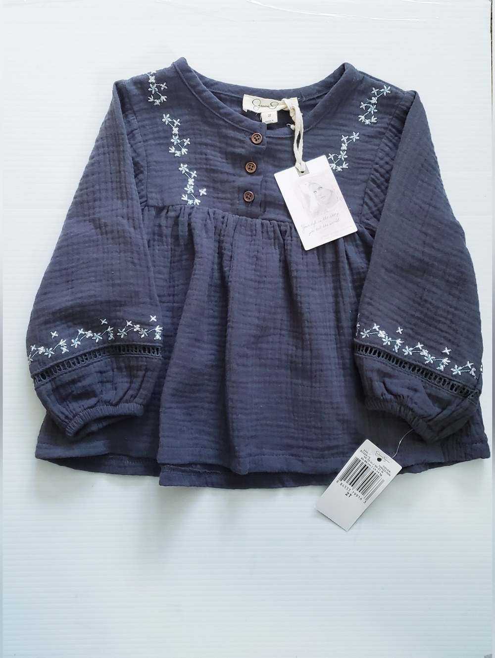 Jessica Simpson Toddler Girls Ballon Sleeve Boho Cotton Muslin Dress-Size 2T-NWT